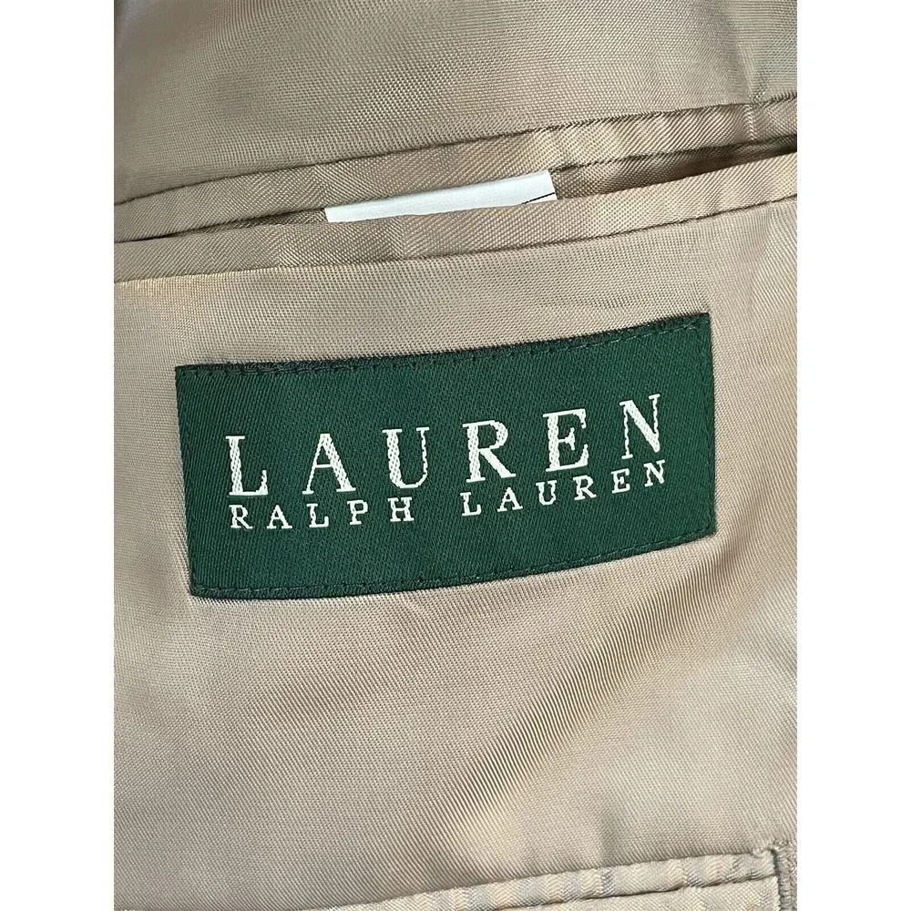 Lauren Ralph Lauren‎ 42R Silk Wool Tan Micro Weave 2Btn Blazer Jacket Sport Coat